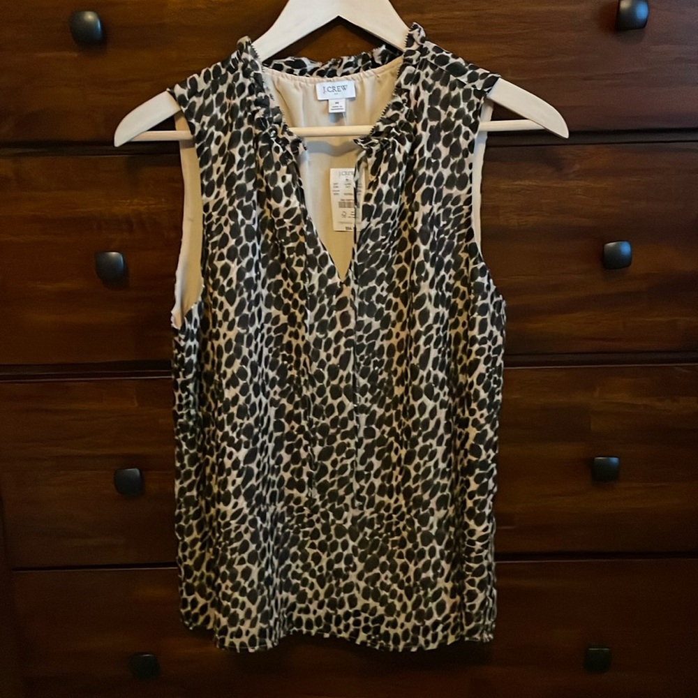 NWT J Crew Factory Leopard Ruffle Neck Tie Top - Picture 3 of 6